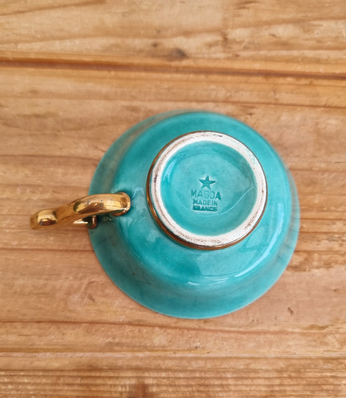 Duo de tasses à café vintage Magda turquoise et doré Made in France