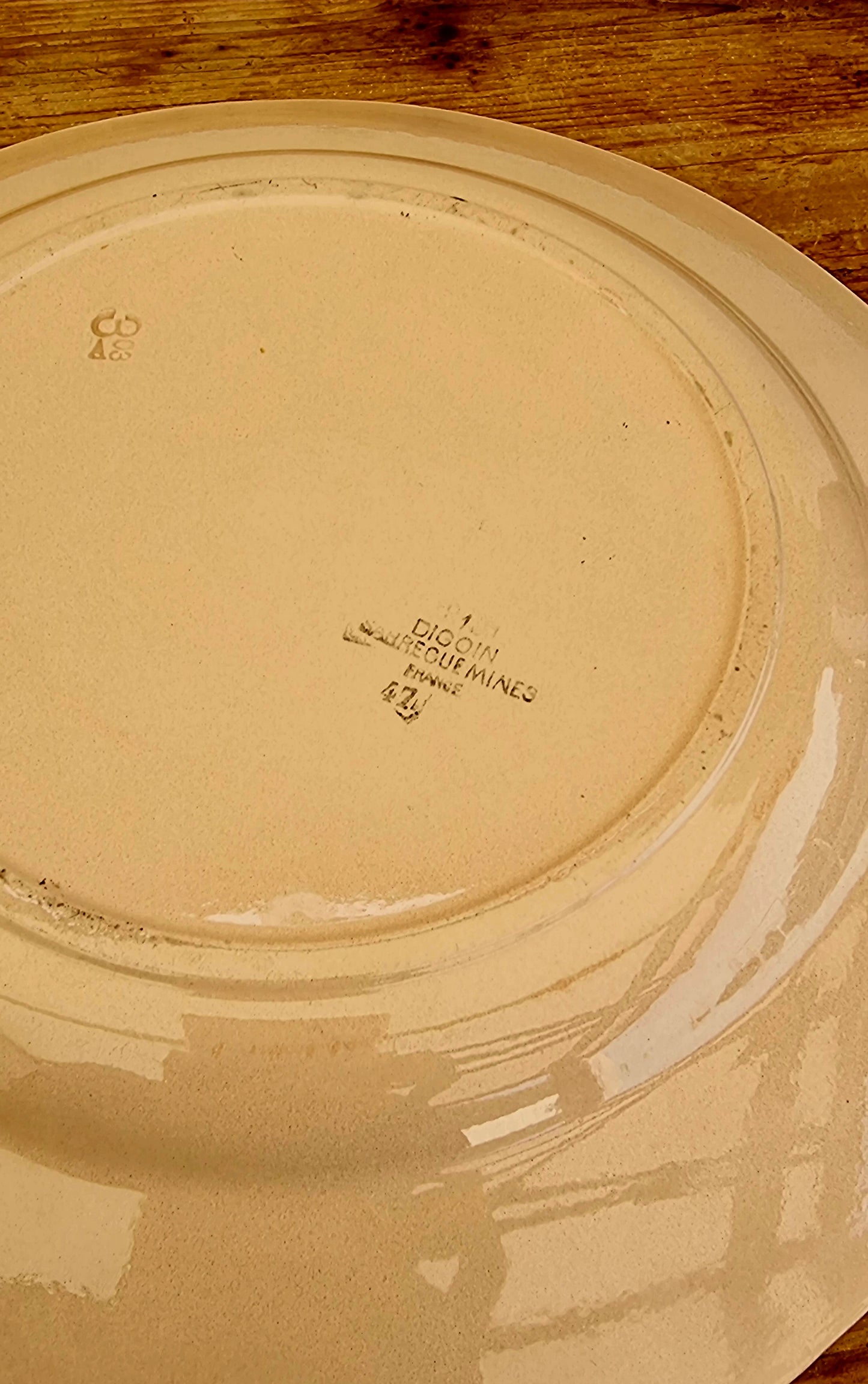 Grande assiette de service Digoin Sarreguemines 9181 rose poudré fleurs les kitscheries brocante en ligne céramique