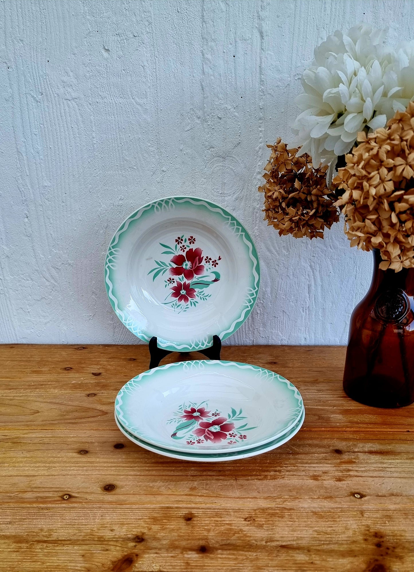 Lot de 3 assiettes creuses Digoin Sarreguemines modèle Mignon les kitscheries brocante en ligne