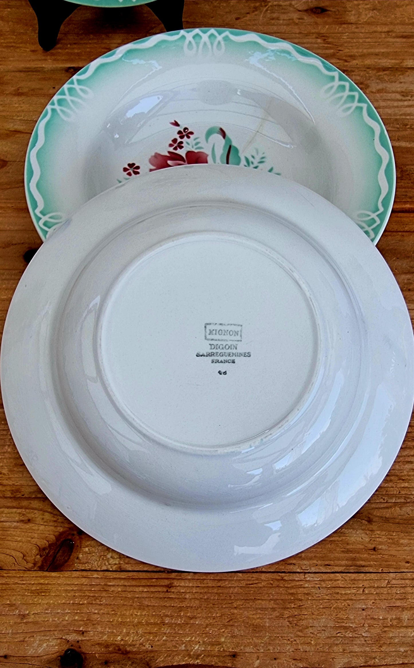 Lot de 3 assiettes creuses Digoin Sarreguemines modèle Mignon les kitscheries brocante en ligne