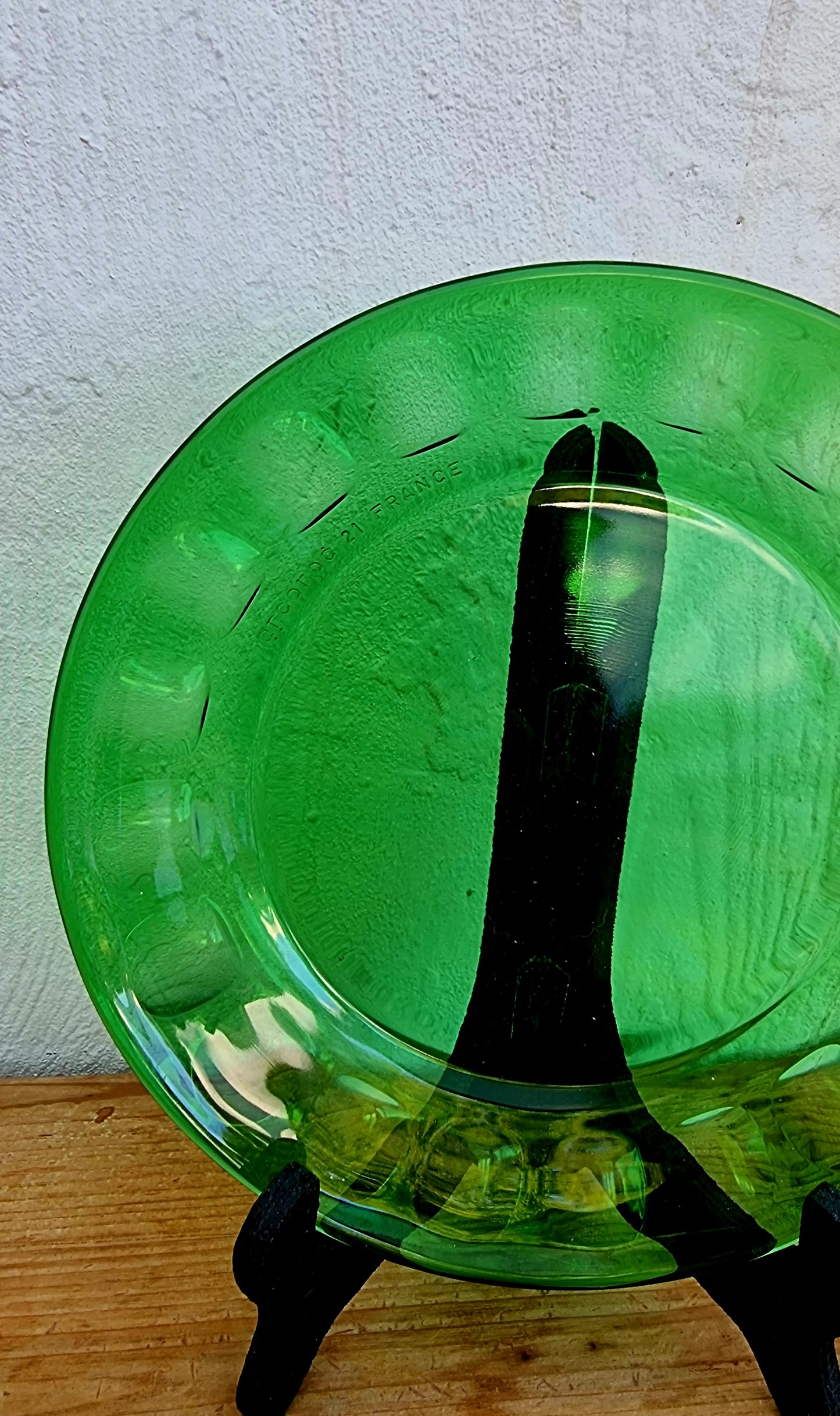 Lot de 6 assiettes à desserts vertes Arcoroc verre les kitscheries brocante en ligne