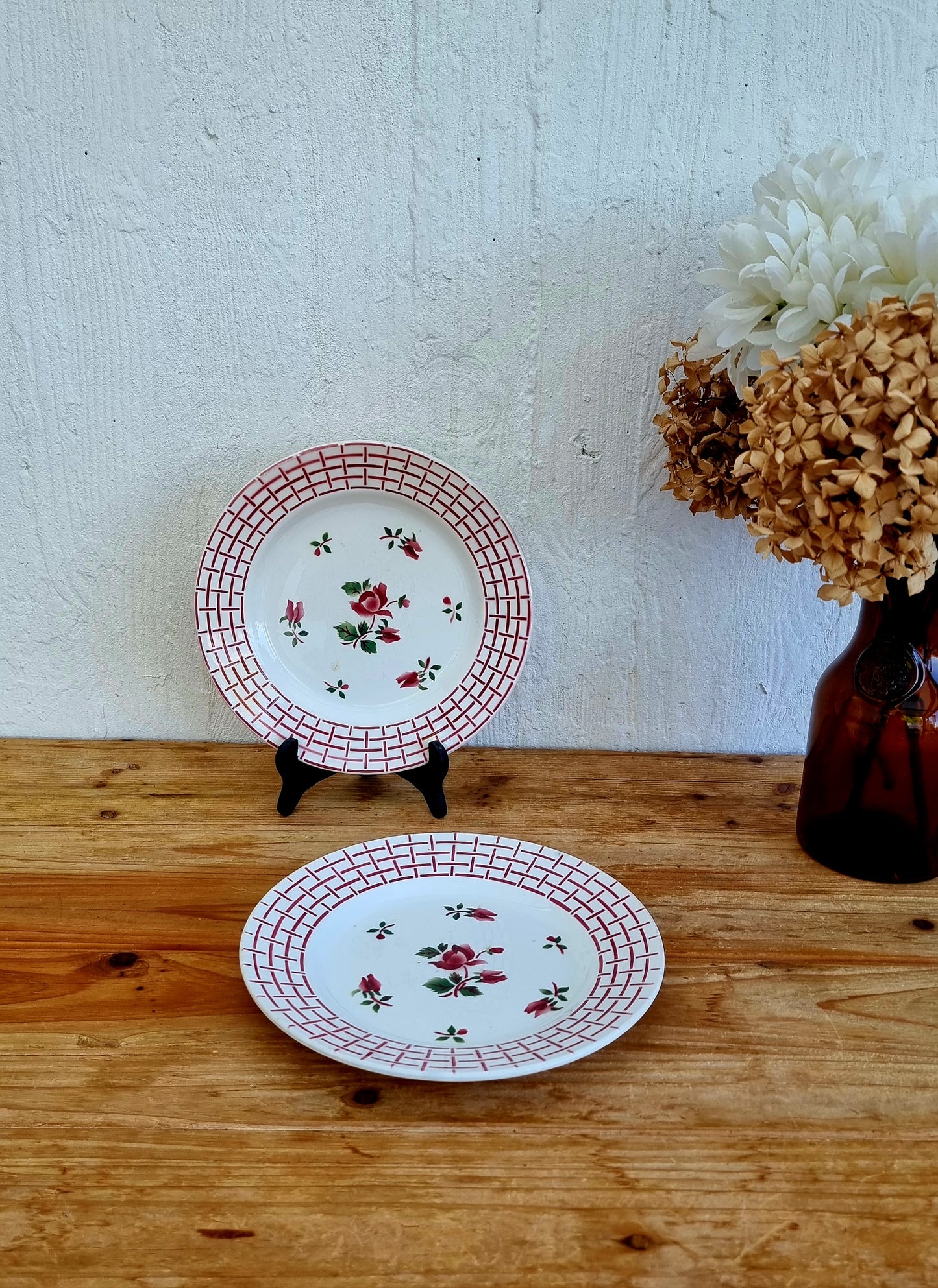 2 assiettes plates Digoin Sarreguemines modèle Rosa les kitscheries brocante en ligne