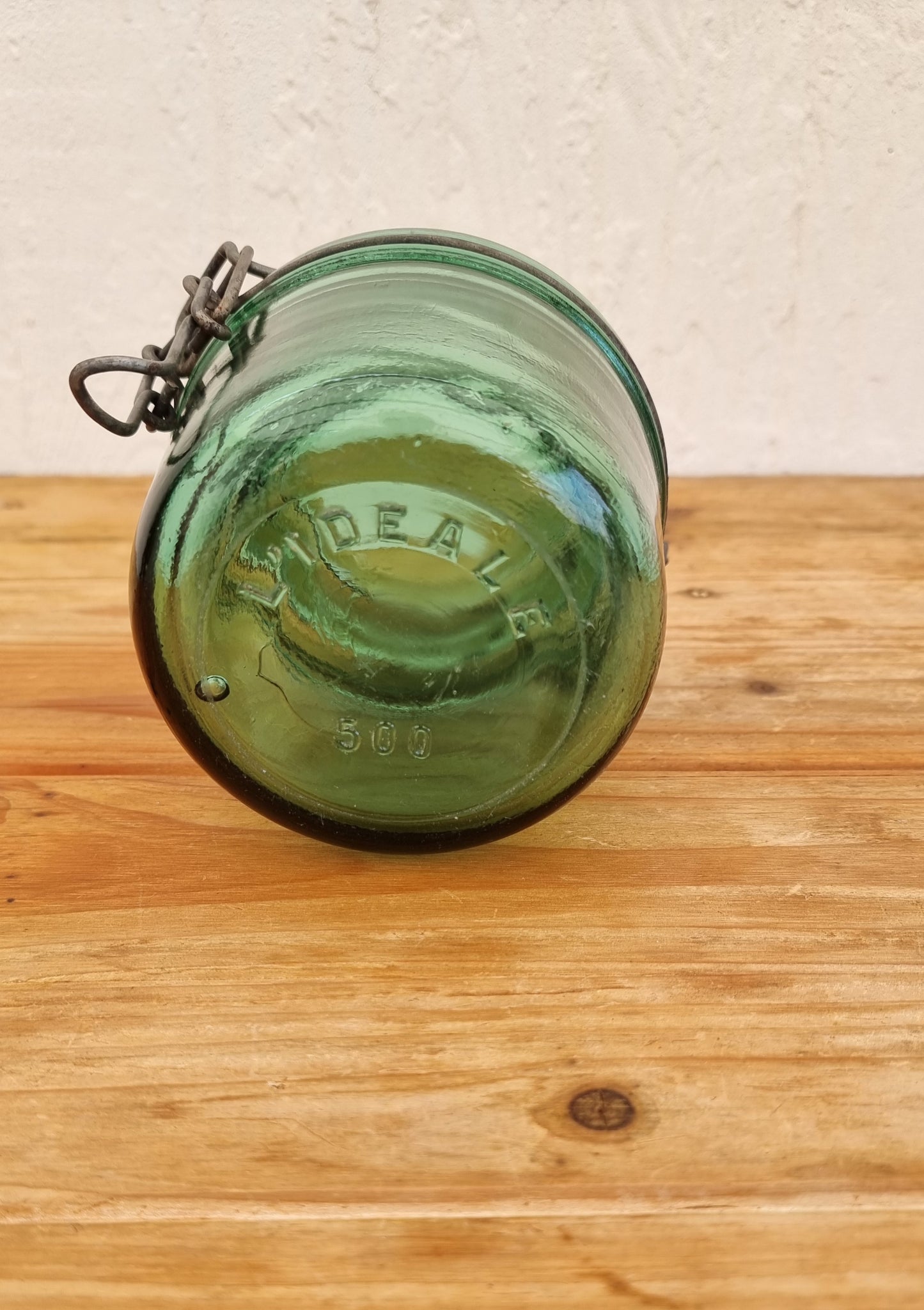 Bocal en verre L'idéale vintage vert les kitscheries brocante en ligne
