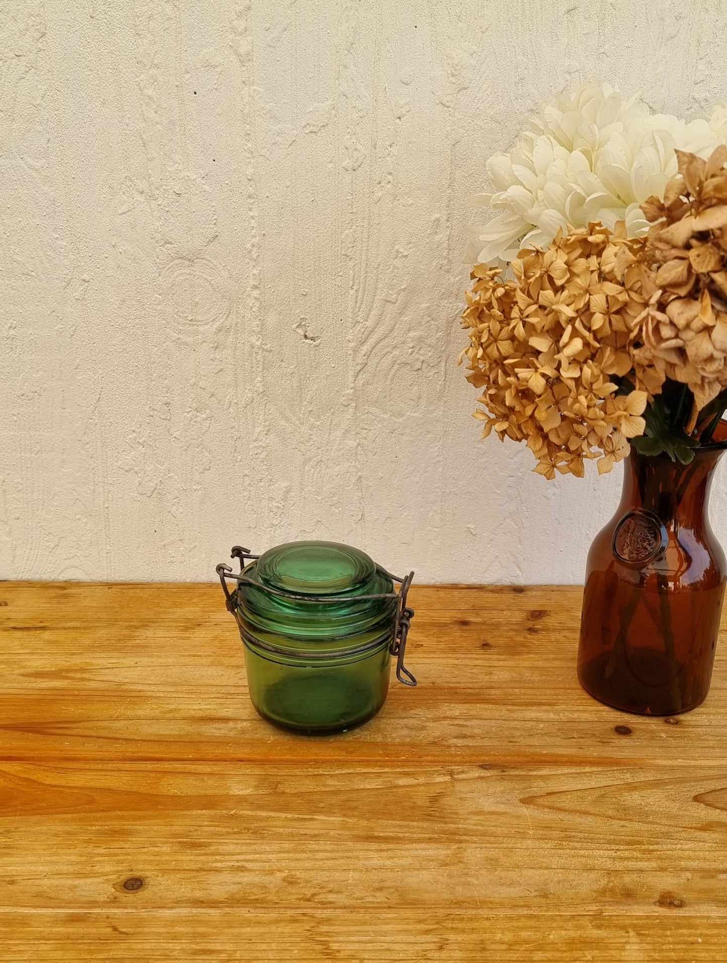 Bocal en verre L'idéale vintage vert les kitscheries brocante en ligne