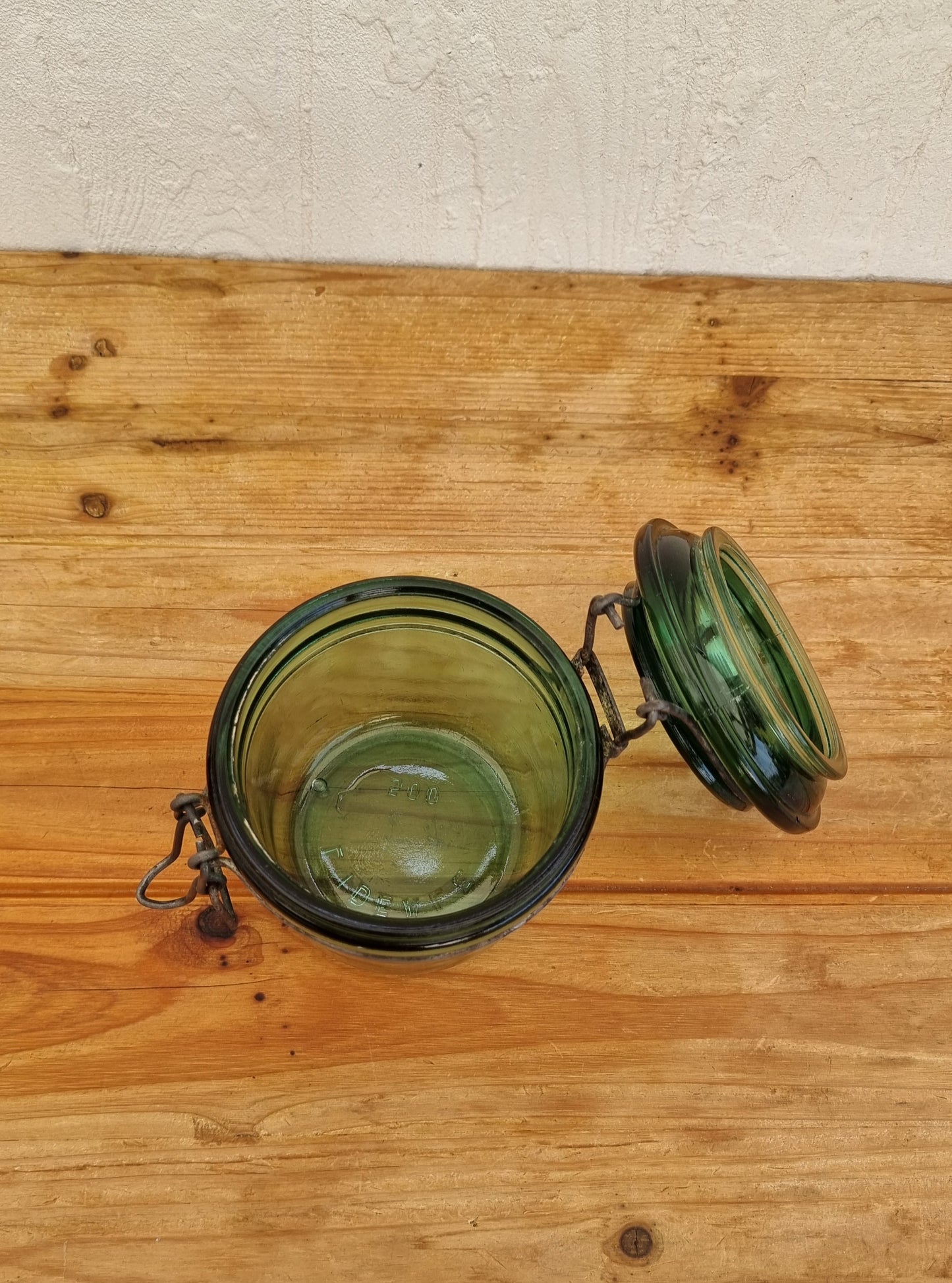 Bocal en verre L'idéale vintage vert les kitscheries brocante en ligne
