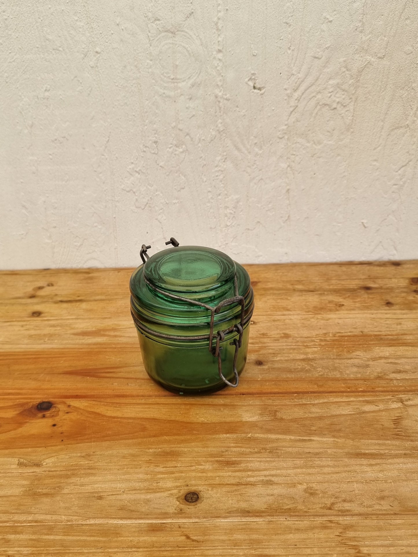 Bocal en verre L'idéale vintage vert les kitscheries brocante en ligne