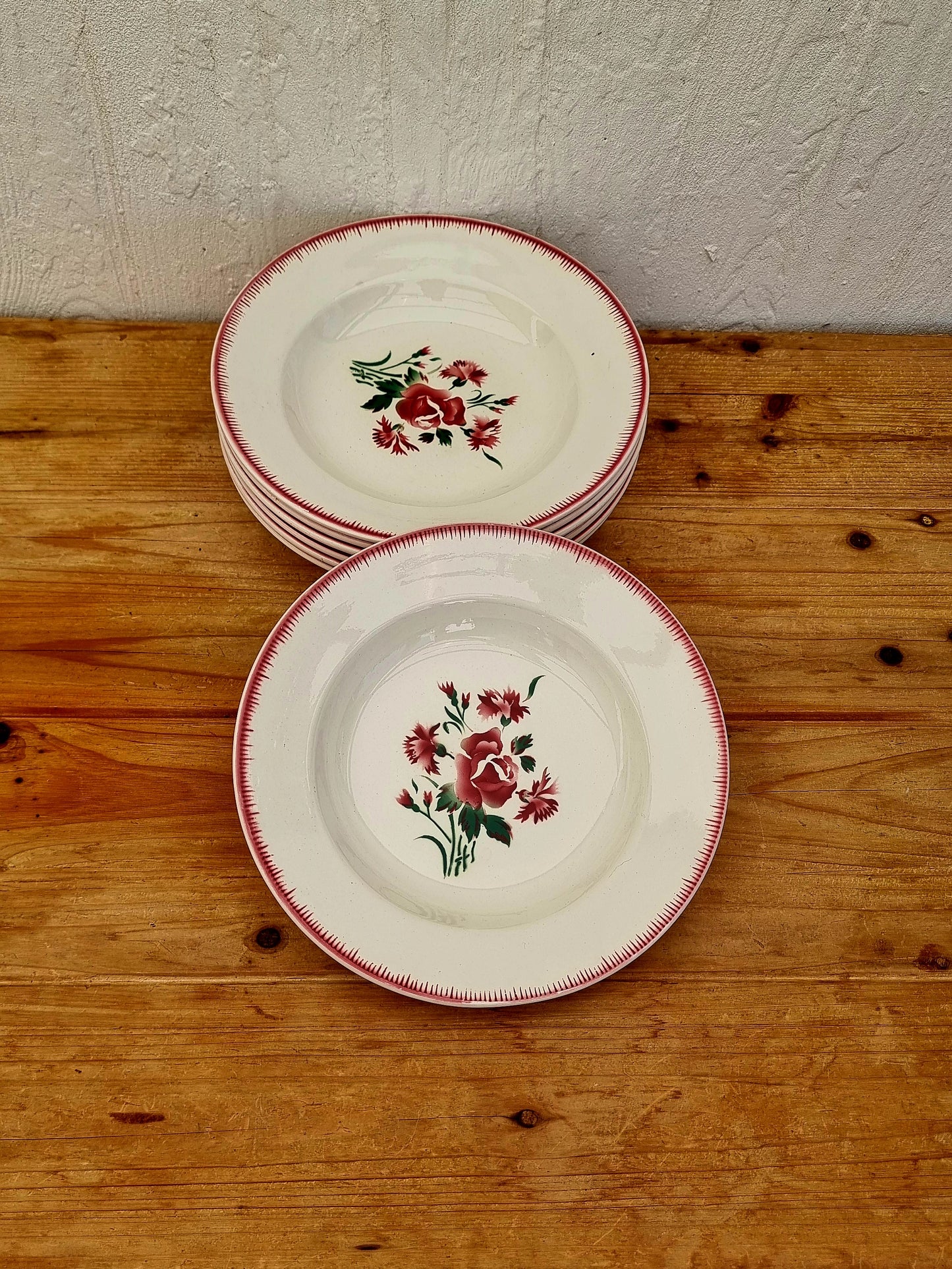 assiettes vintage Digoin Sarreguemines Bouquet Fleuri décor floral brocante