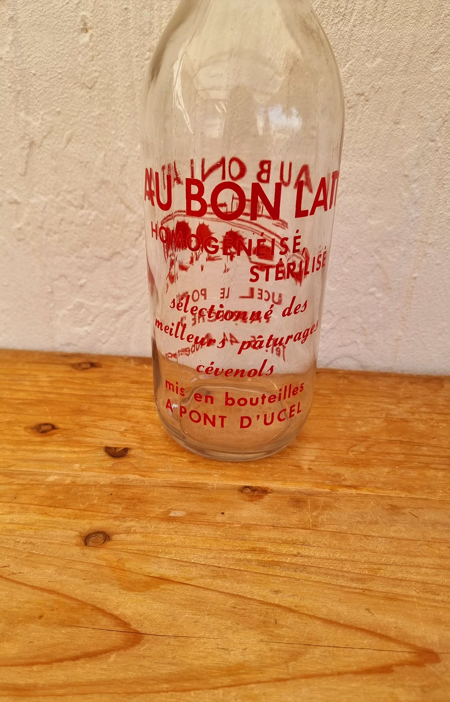 Ancienne bouteille "Au bon lait" verre les kitscheries brocante en ligne