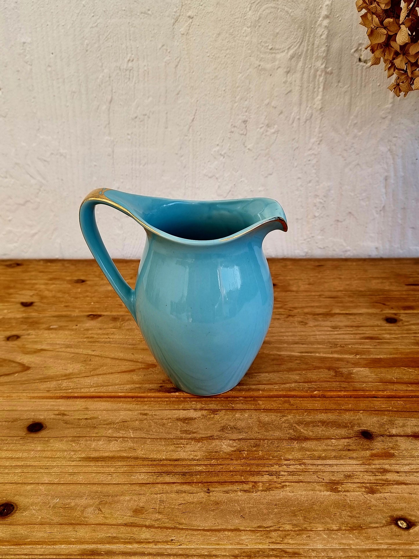 Pichet céramique bleu Nous Deux les kitscheries brocante en ligne