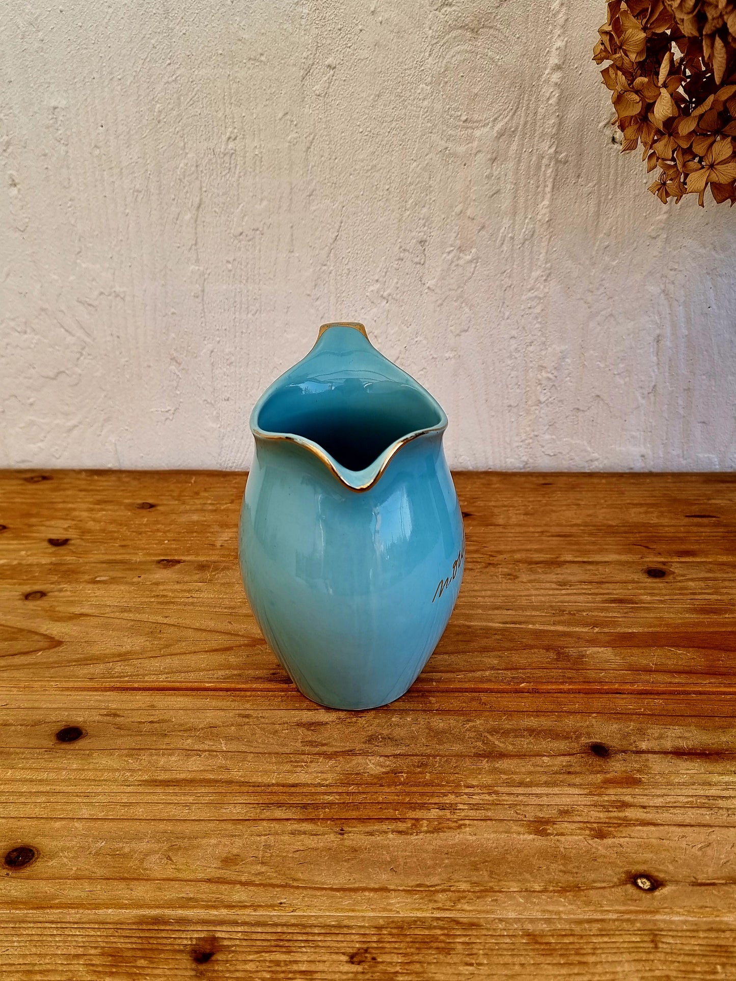 Pichet céramique bleu Nous Deux les kitscheries brocante en ligne