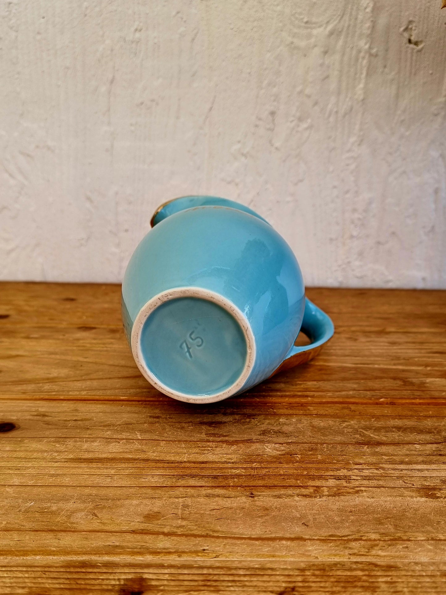 Pichet céramique bleu Nous Deux les kitscheries brocante en ligne
