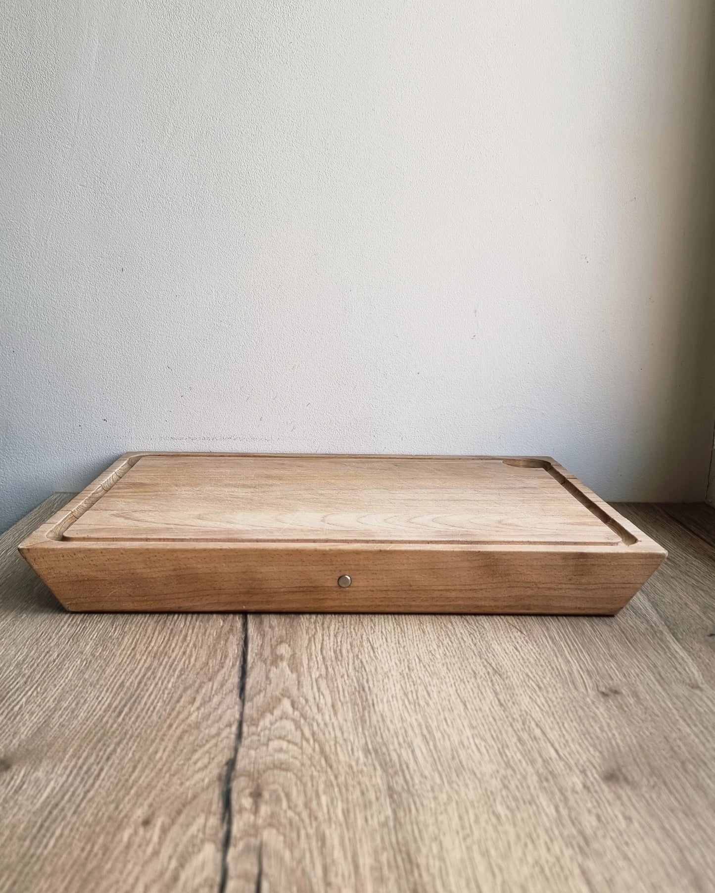 Planche à découper vintage en bois massif type billot avec rigole planche de cuisine épaisse