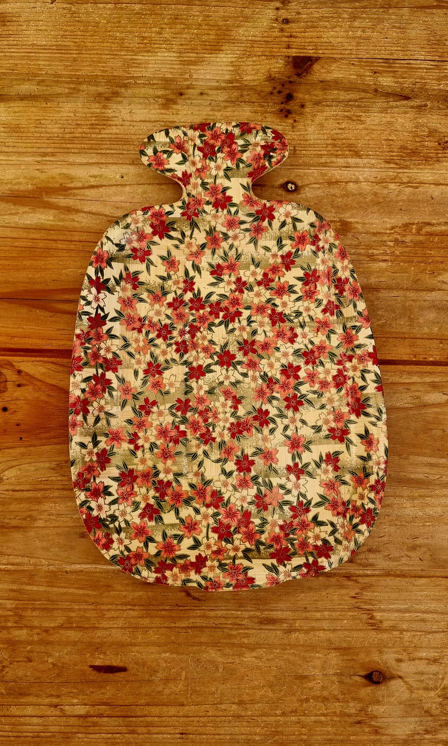 Plat en bambou motifs fleurs vintage les kitscheries brocante en ligne