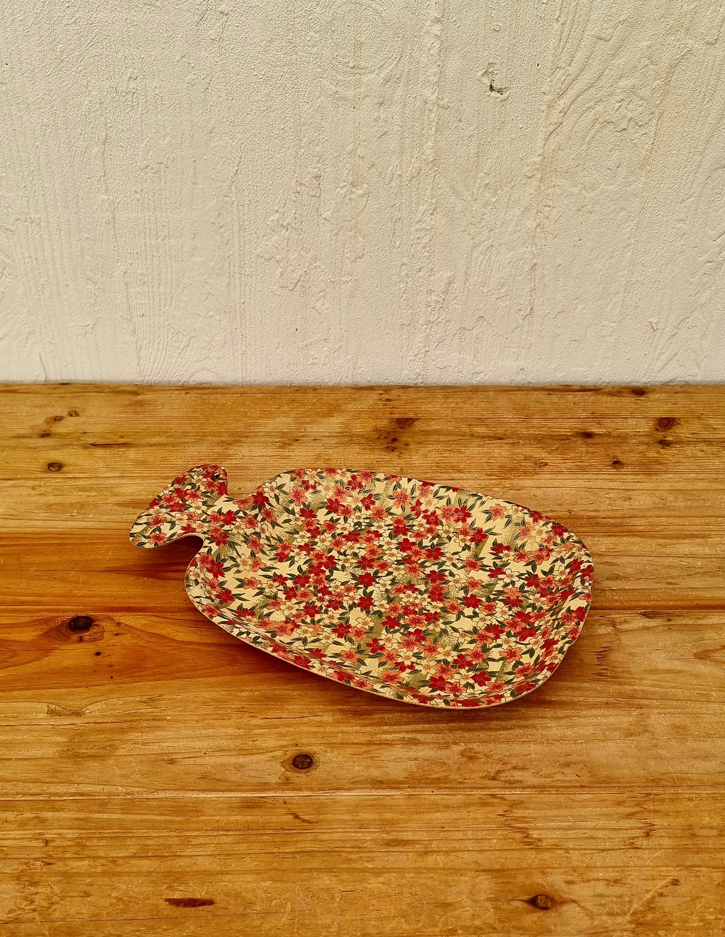 Plat en bambou motifs fleurs vintage