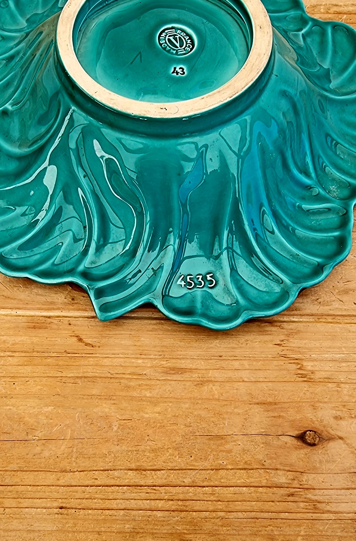 Plat forme feuille Verceram 4535 ceramique les kitscheries brocante en ligne turquoise