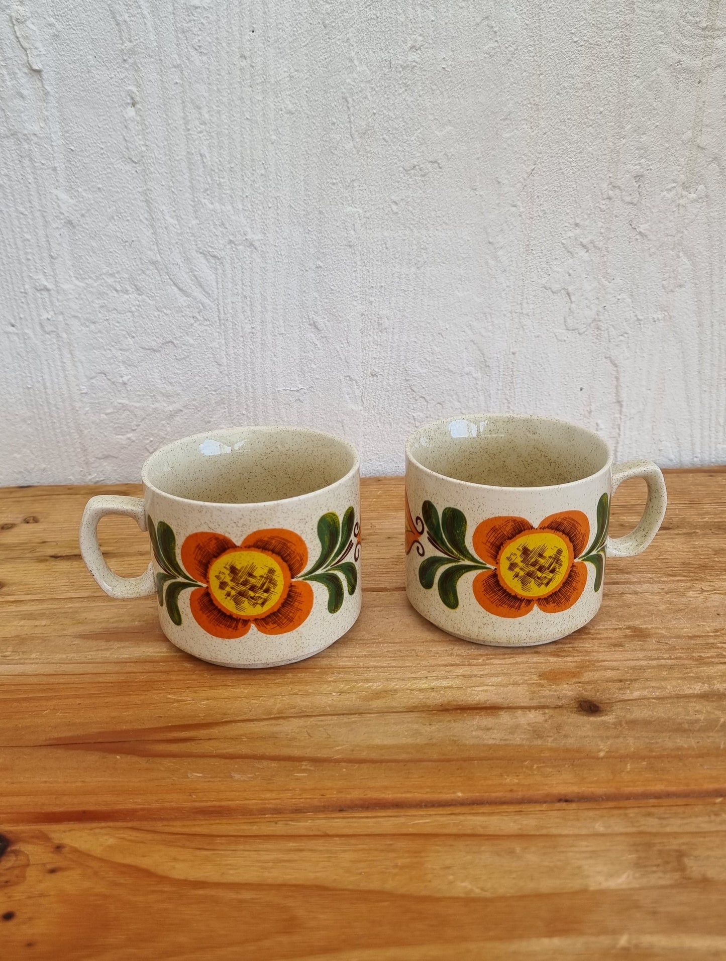 Duo de tasses vintage Weidmann en porcelaine italienne avec motif fleuri orange années 70