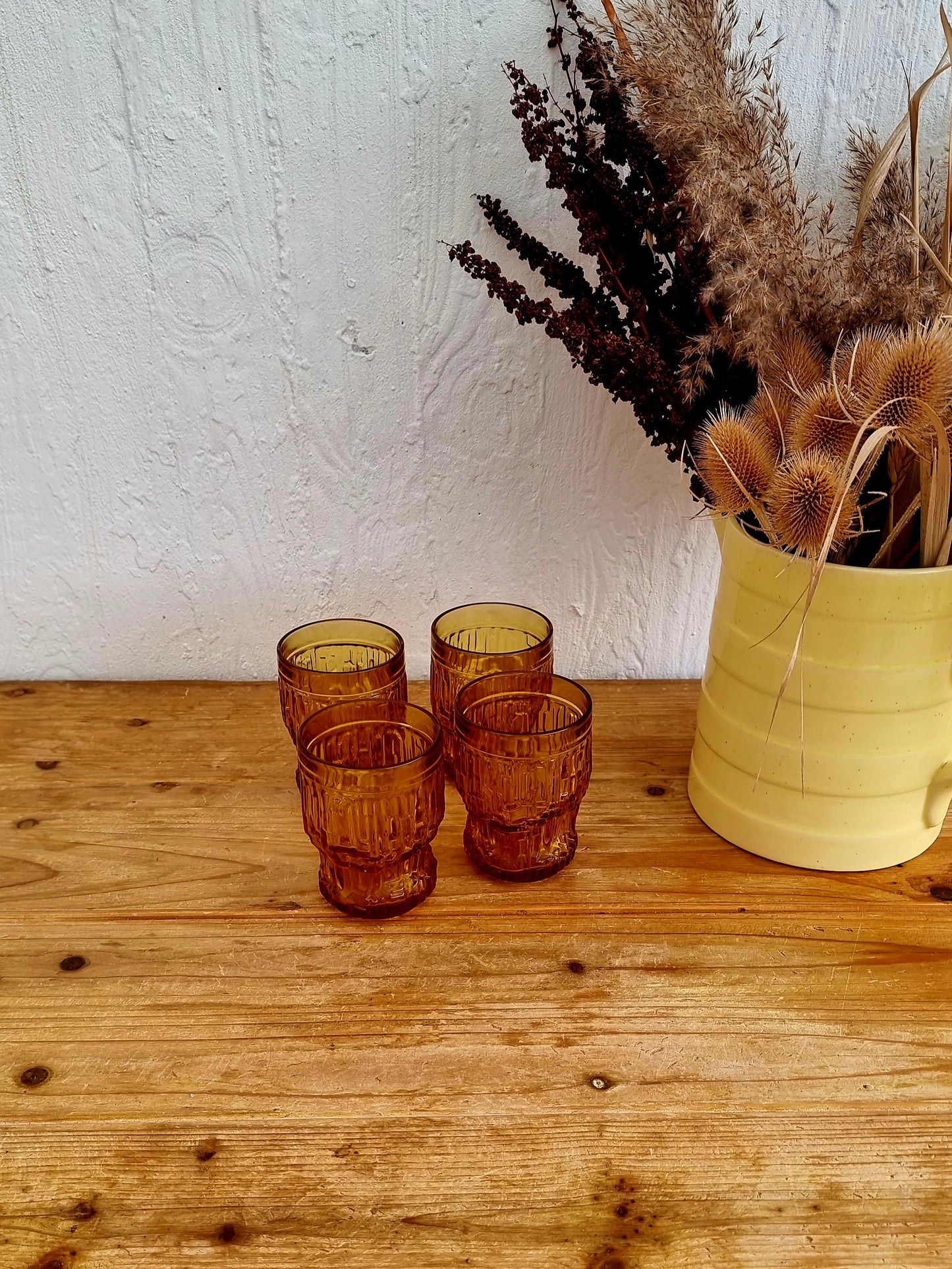Lot de 4 verres à eau ambré vintage les kitscheries brocante en ligne