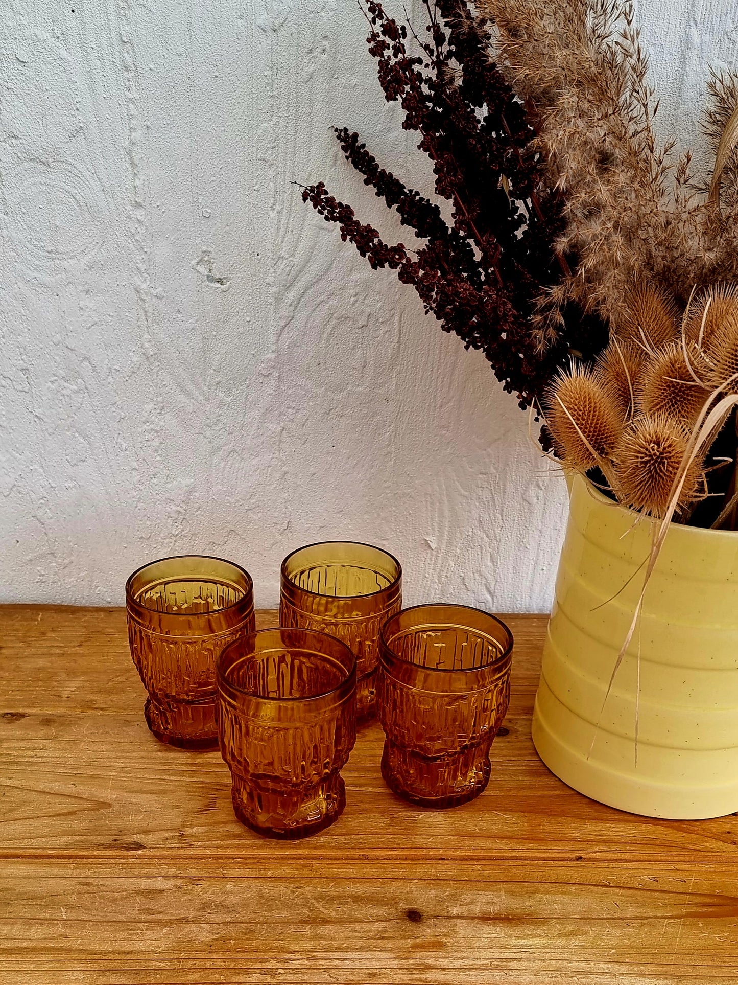Lot de 4 verres à eau ambré vintage les kitscheries brocante en ligne