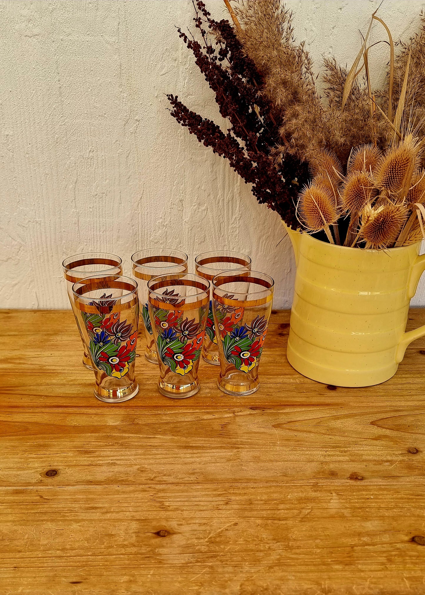 Lot de 6 verres aux fleurs seventies les kitscheries brocante en ligne