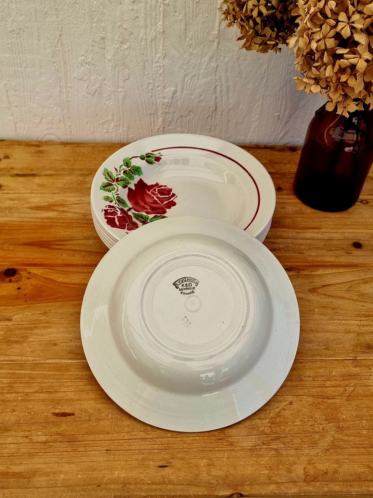Lot de 7 assiettes creuses K&G Lunéville modèle Yvonne les kitscheries brocante en ligne