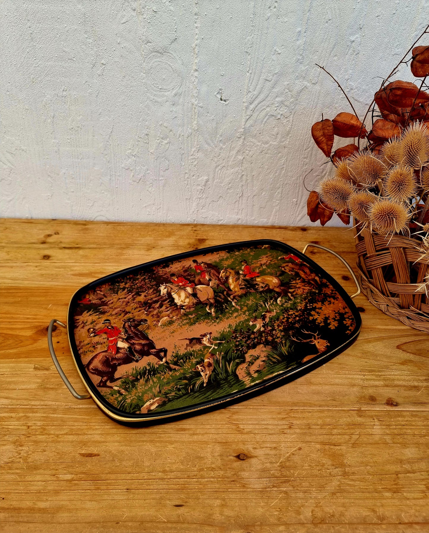 Plateau en formica chasse à courre vintage les kitscheries