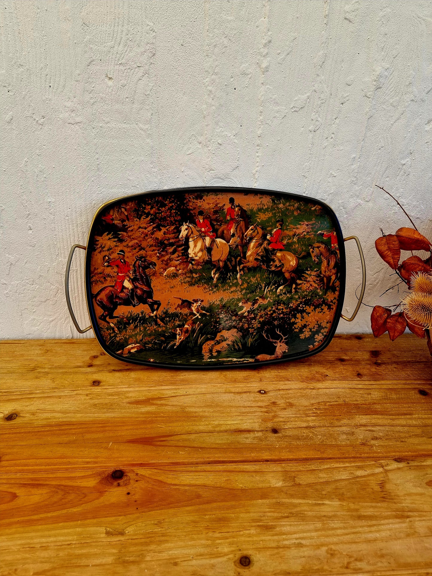 Plateau en formica chasse à courre vintage les kitscheries