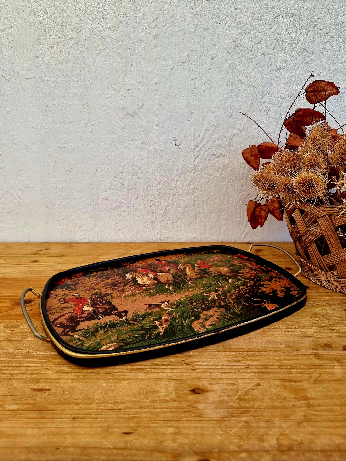 Plateau en formica chasse à courre vintage les kitscheries