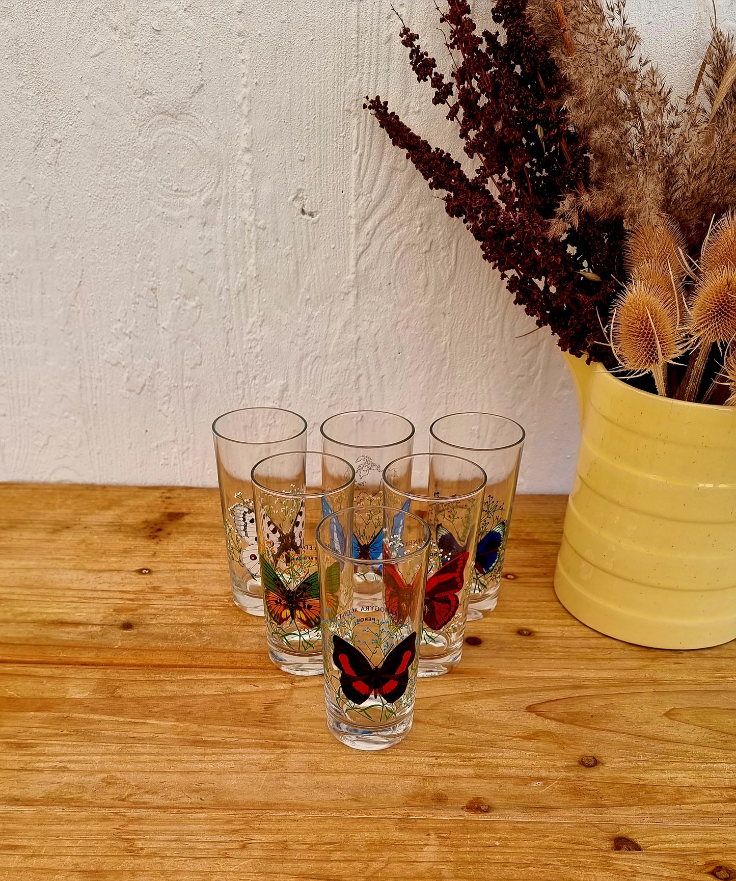Lot de 6 verres à orangeade motif papillon vintage les kitscheries