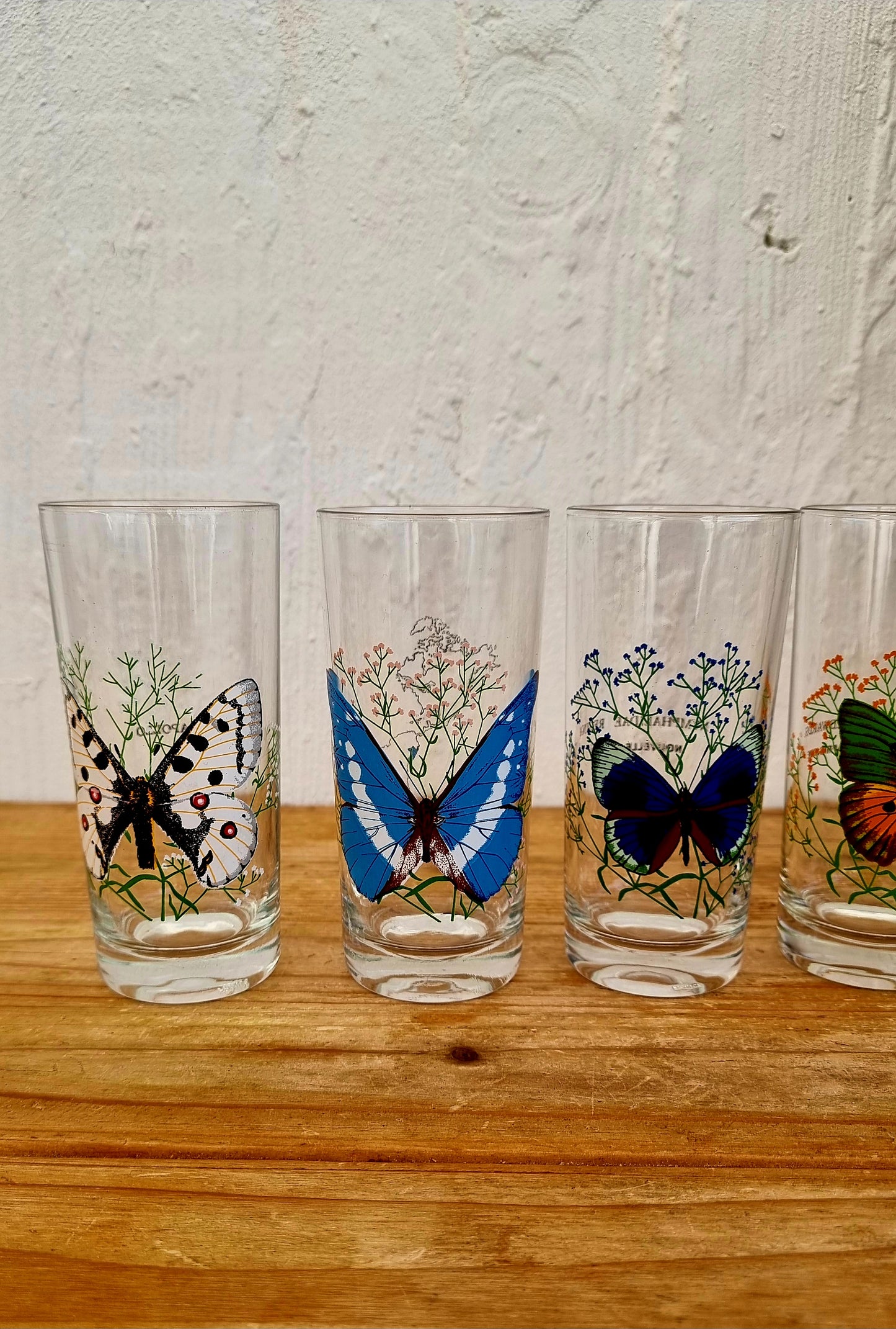 Lot de 6 verres à orangeade motif papillon vintage les kitscheries