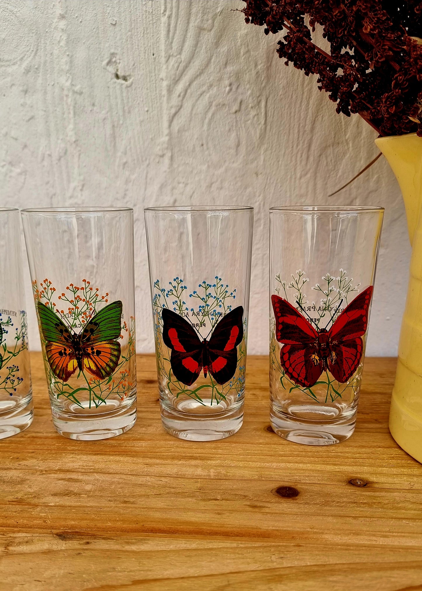 Lot de 6 verres à orangeade motif papillon vintage les kitscheries