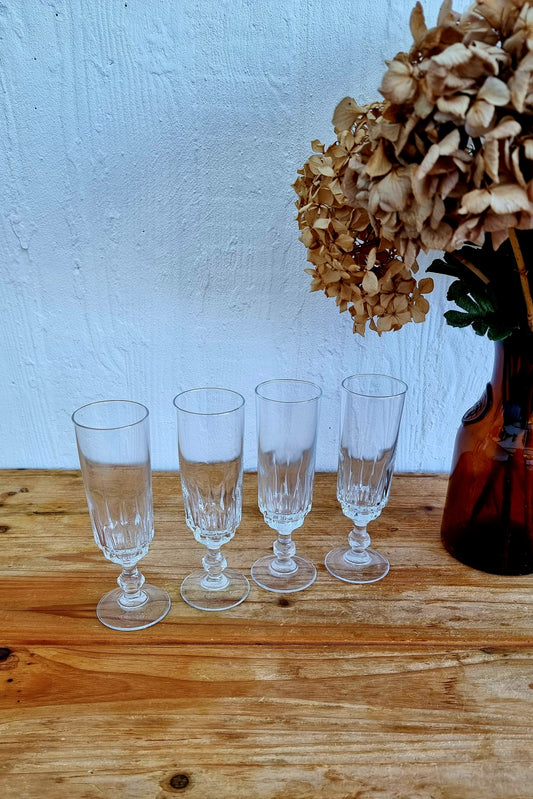 Lot de 4 flûtes à champagne Luminarc modèle Lance vintage années 70