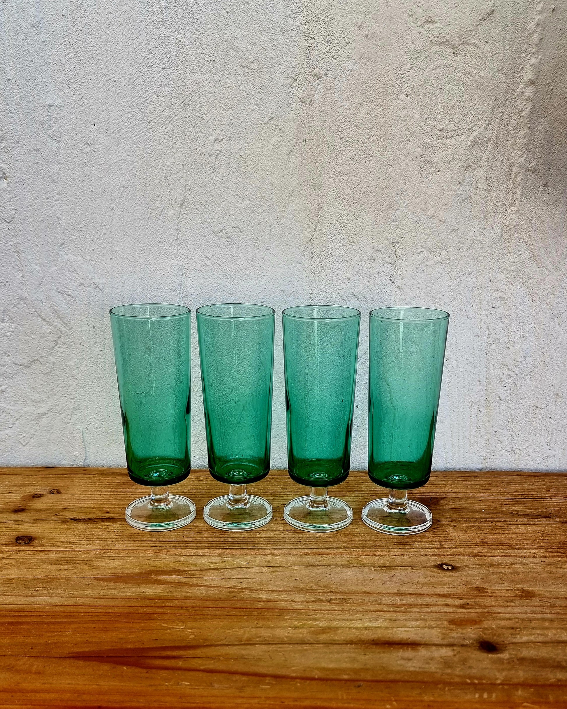 Flûtes à champagne Luminarc Cavalier verre vert vintage lot de 4