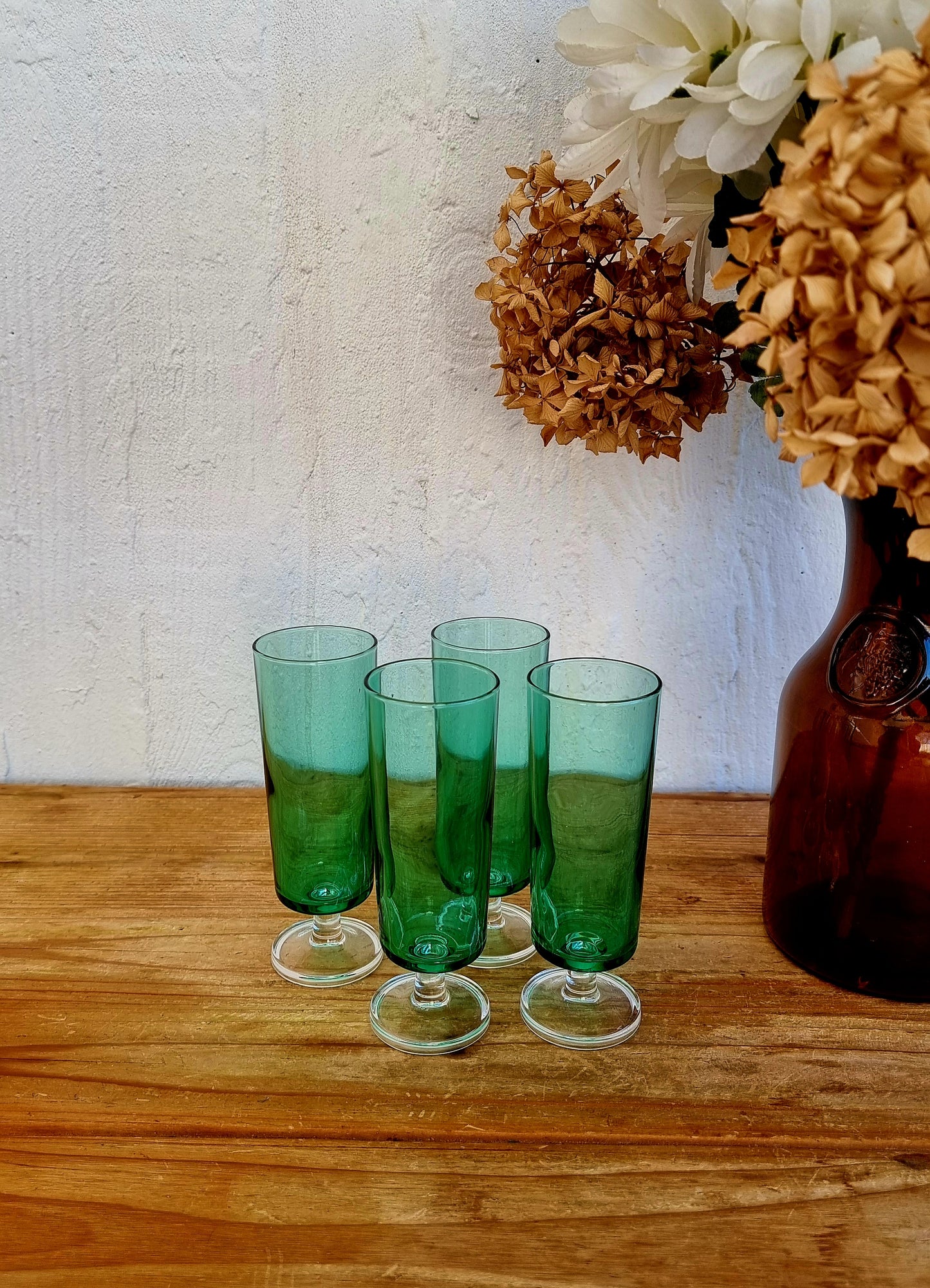Flûtes à champagne Luminarc Cavalier verre vert vintage lot de 4