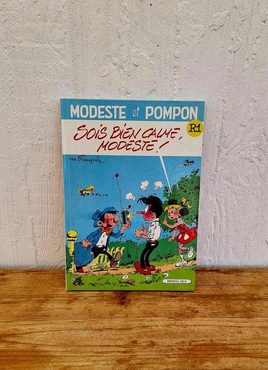 Bande dessinée vintage Modeste et Pompon Sois bien calme Modeste par Franquin, édition Himalaya 1989