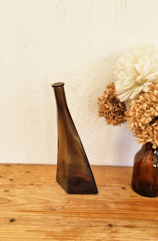 Bouteille décorative vintage Paco O Frey en verre fumé brun années 70