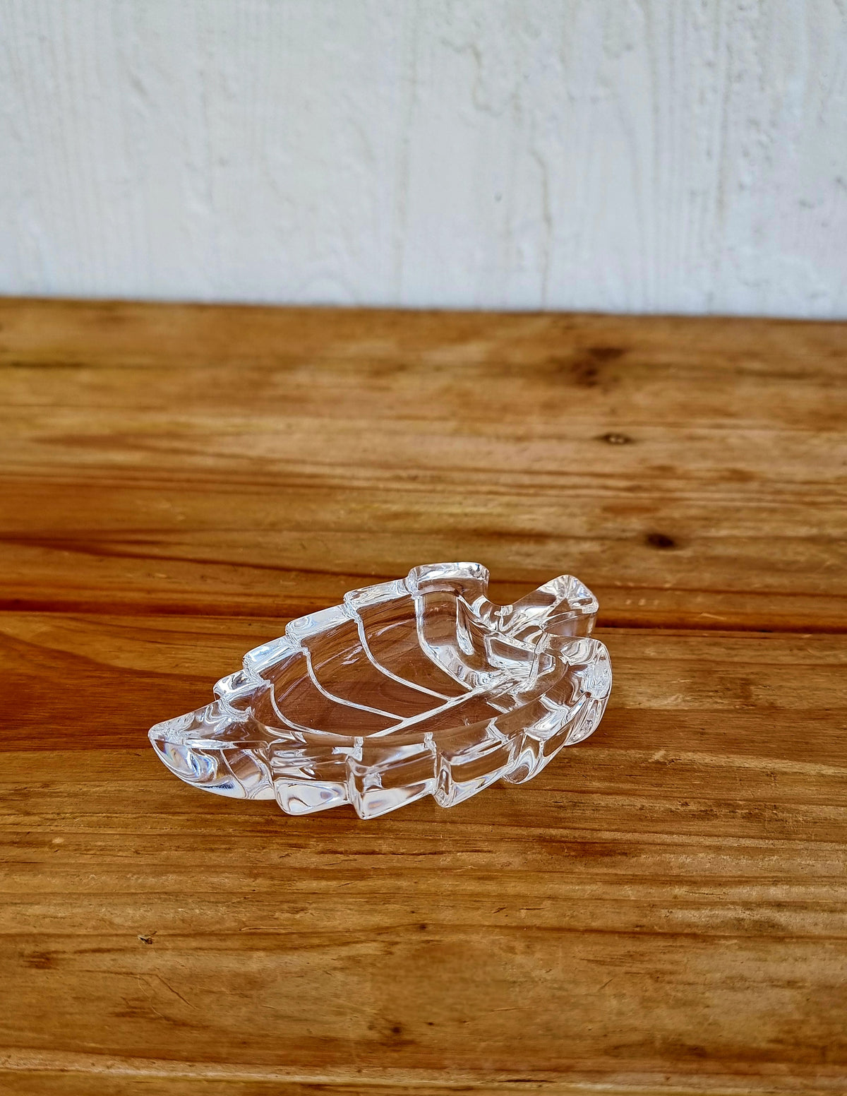 Duo de coupelles feuilles vintage en verre moulé transparent années 70
