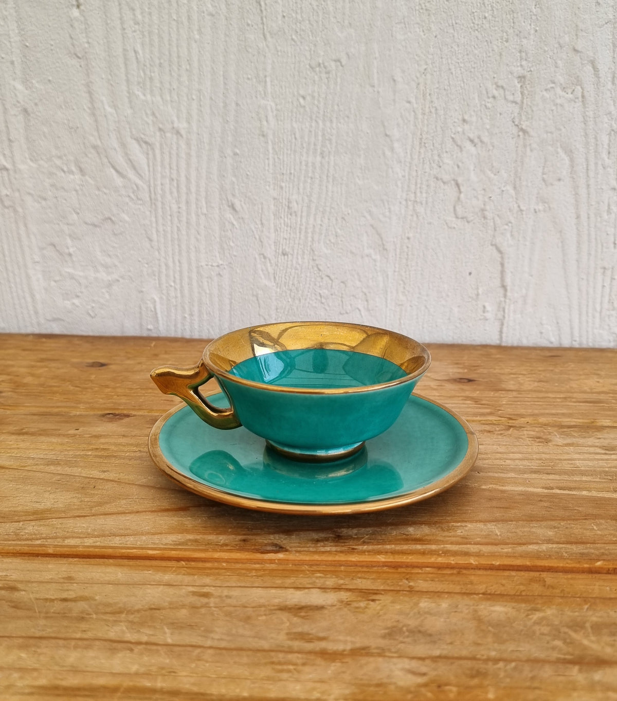 Duo de tasses à café vintage Magda turquoise et doré Made in France