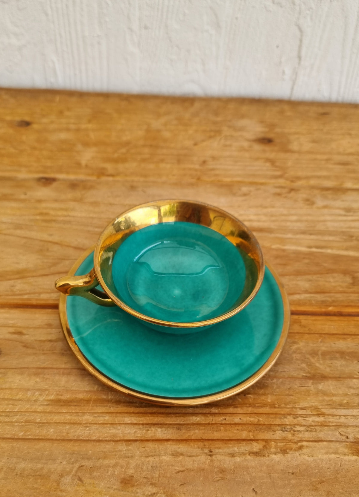 Duo de tasses à café vintage Magda turquoise et doré Made in France