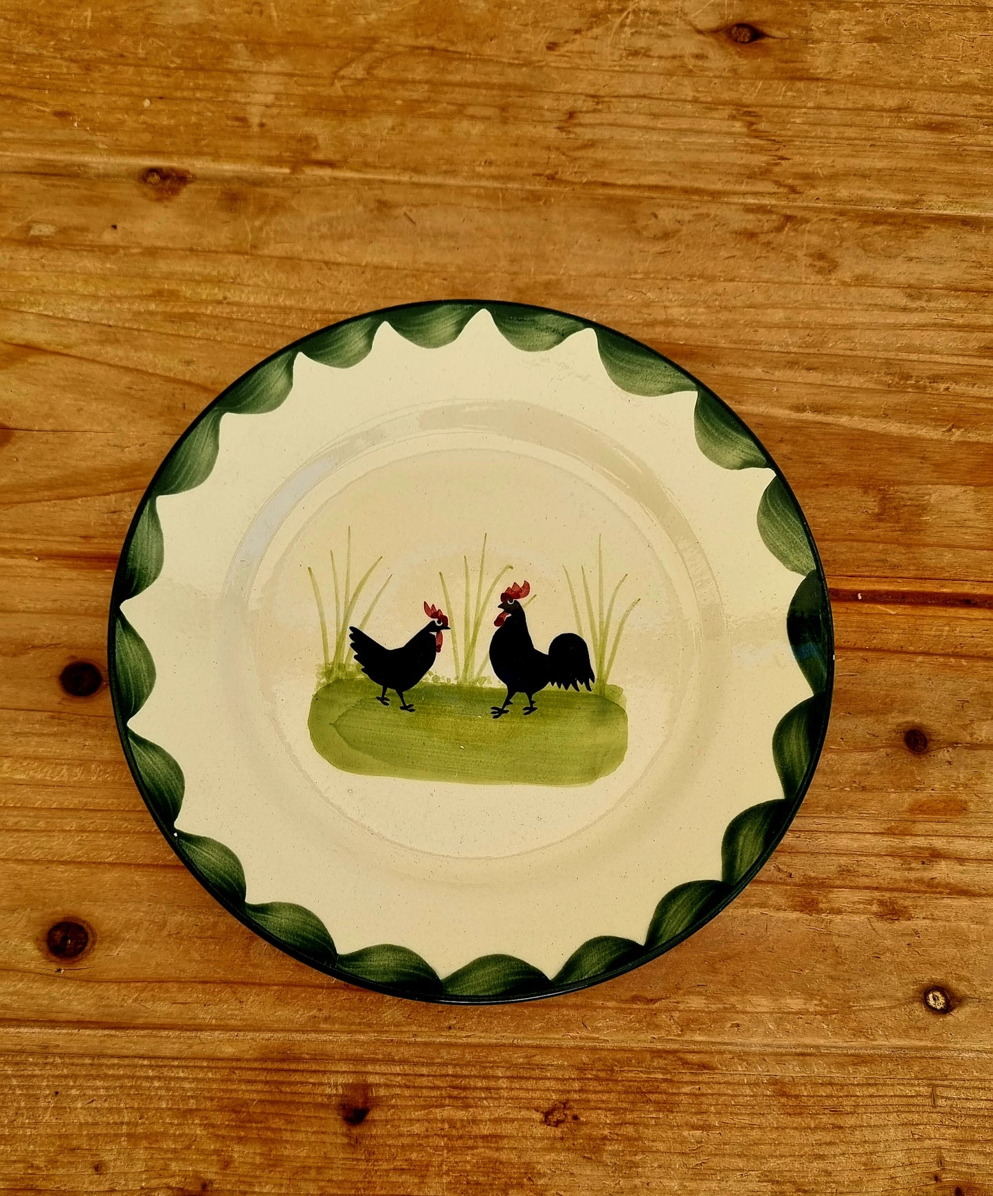 Ensemble de table Zeller Keramik Hahn & Henne avec décor coq et poule peint main, bols, assiettes et plateaux assortis