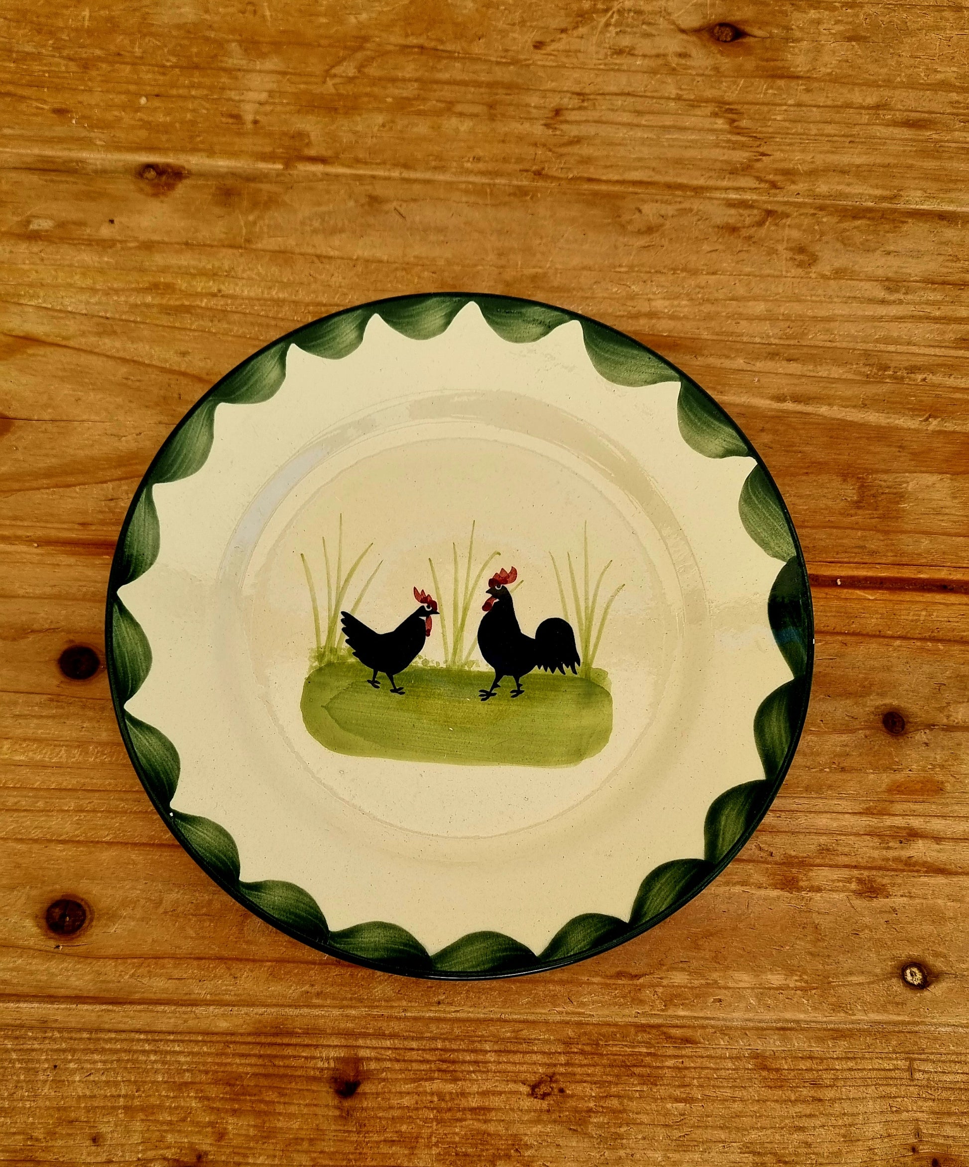 Ensemble de table Zeller Keramik Hahn & Henne avec décor coq et poule peint main, bols, assiettes et plateaux assortis