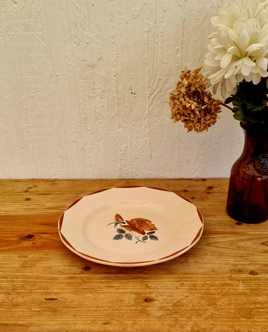 Grande assiette de service Digoin Sarreguemines 9181 rose poudré fleurs les kitscheries brocante en ligne céramique