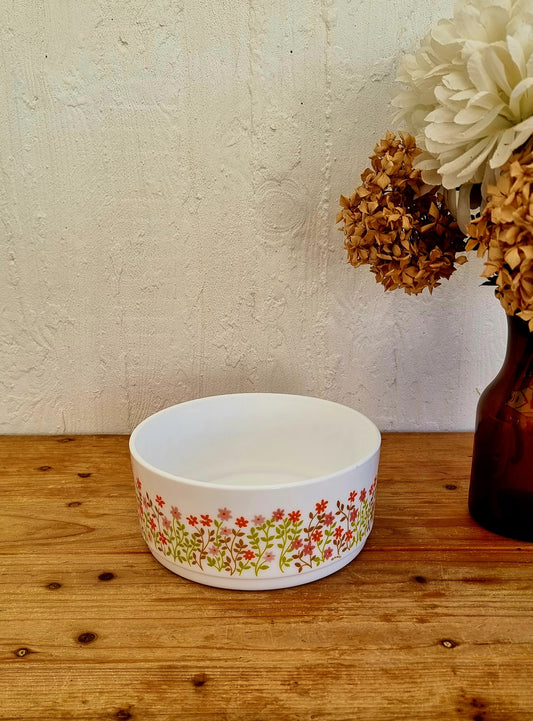 Grand saladier vintage Arcopal pour Shell décor floral années 70