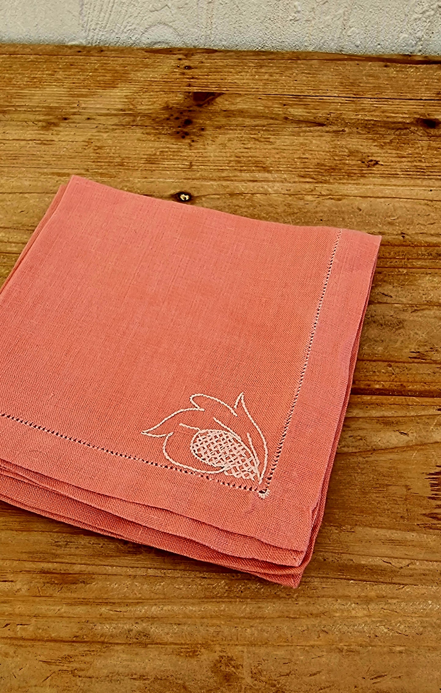 Lot de 4 serviettes de table roses brodées 32 x 33 cm