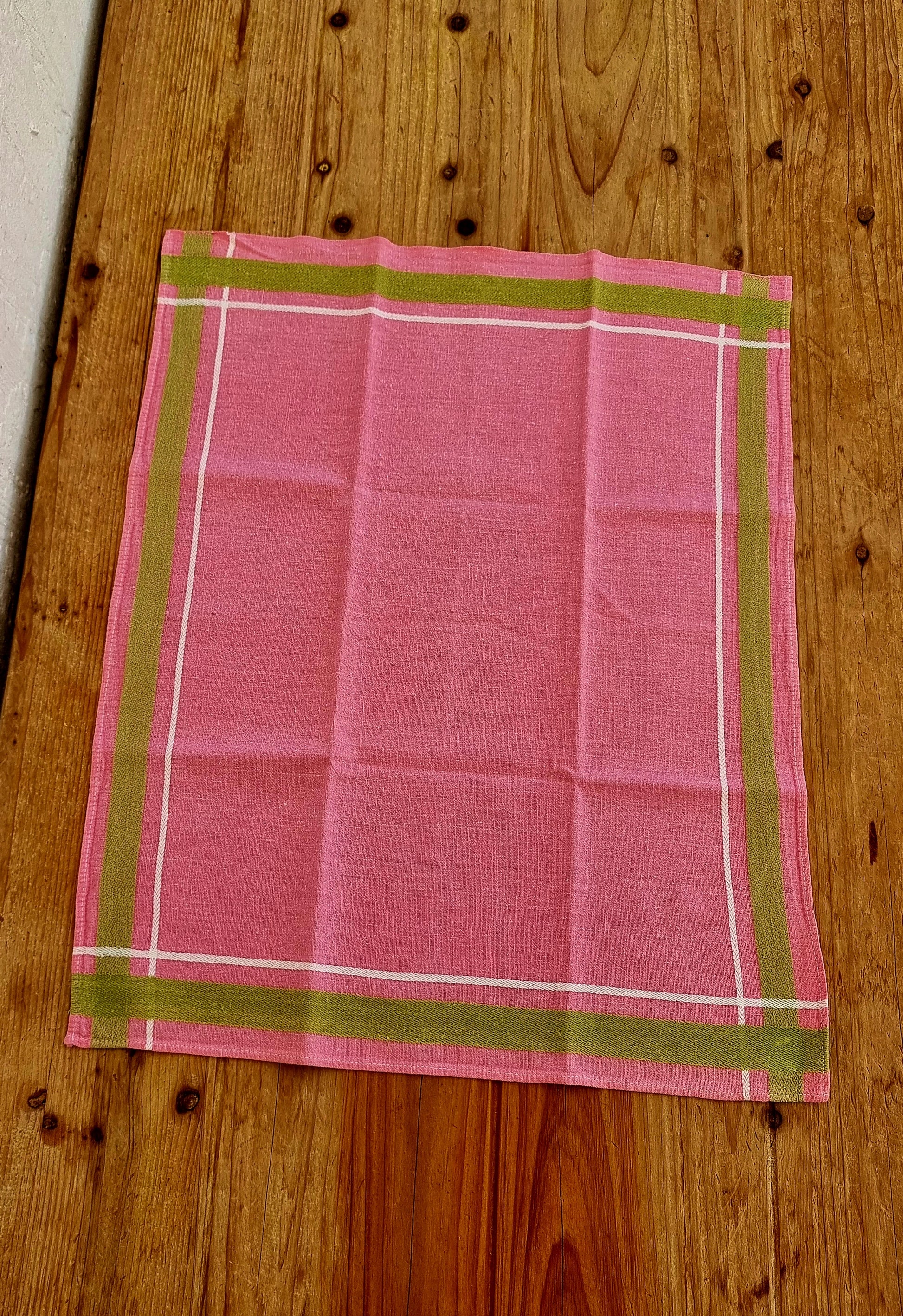 Serviettes de table vintage coton rose et vert lot de 5