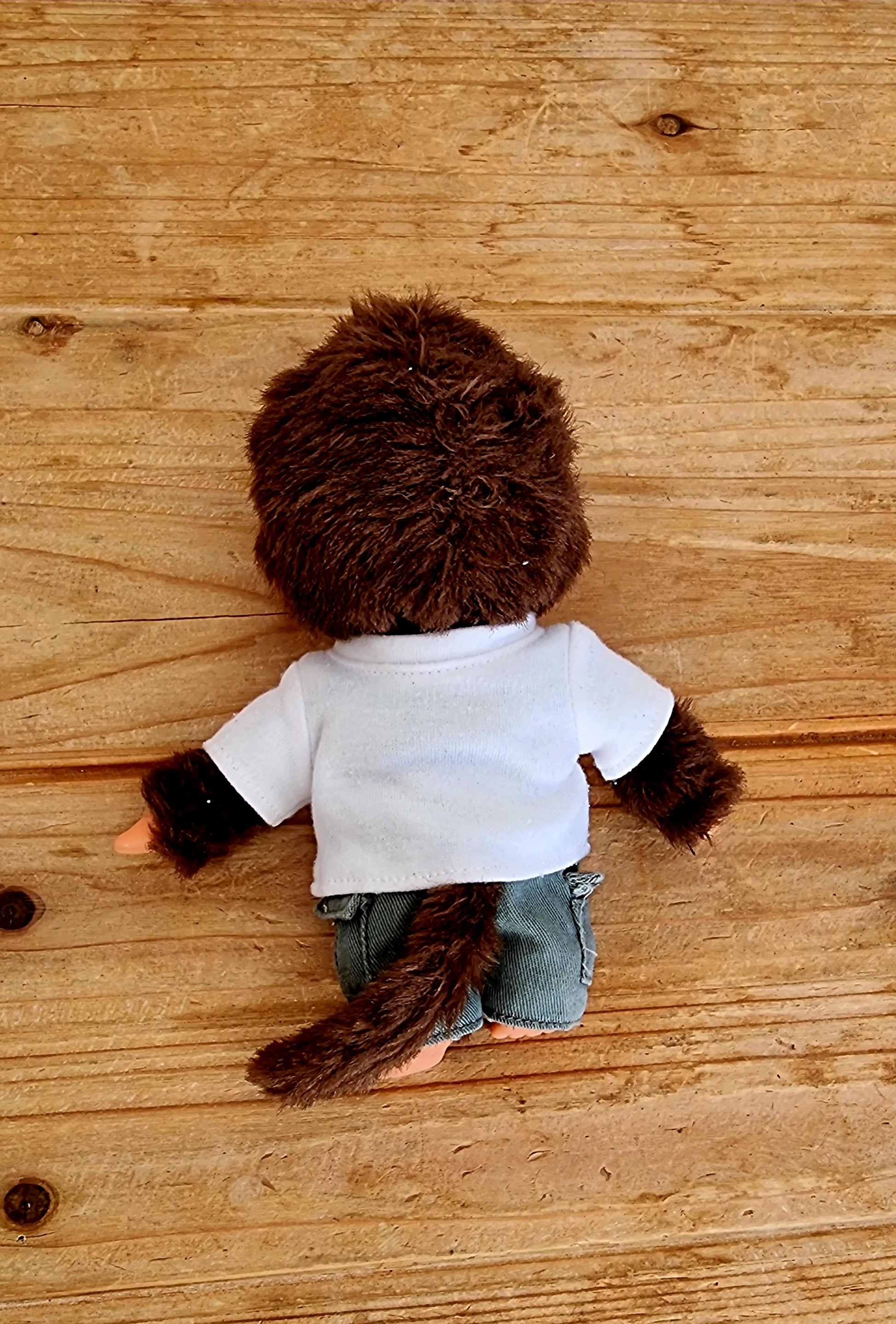 Peluche Monchhichi garçon moustache 20 cm rétro