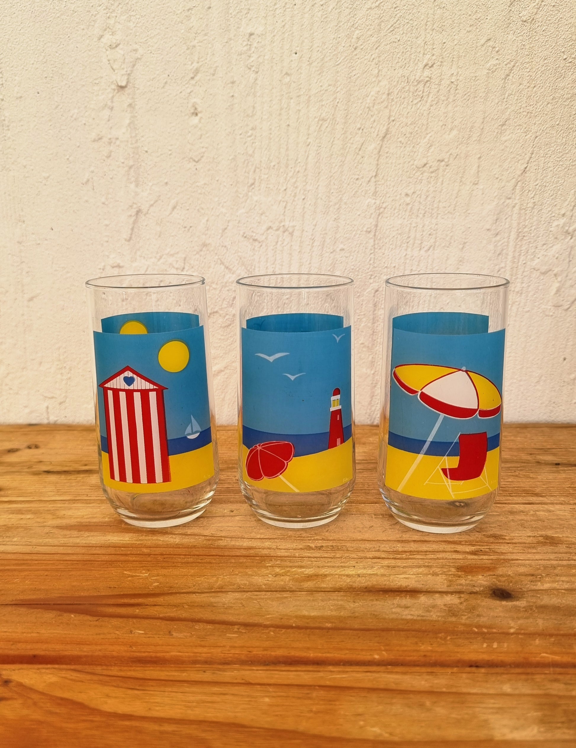 Pichet et verres vintage Palluy en verre esprit bord de mer