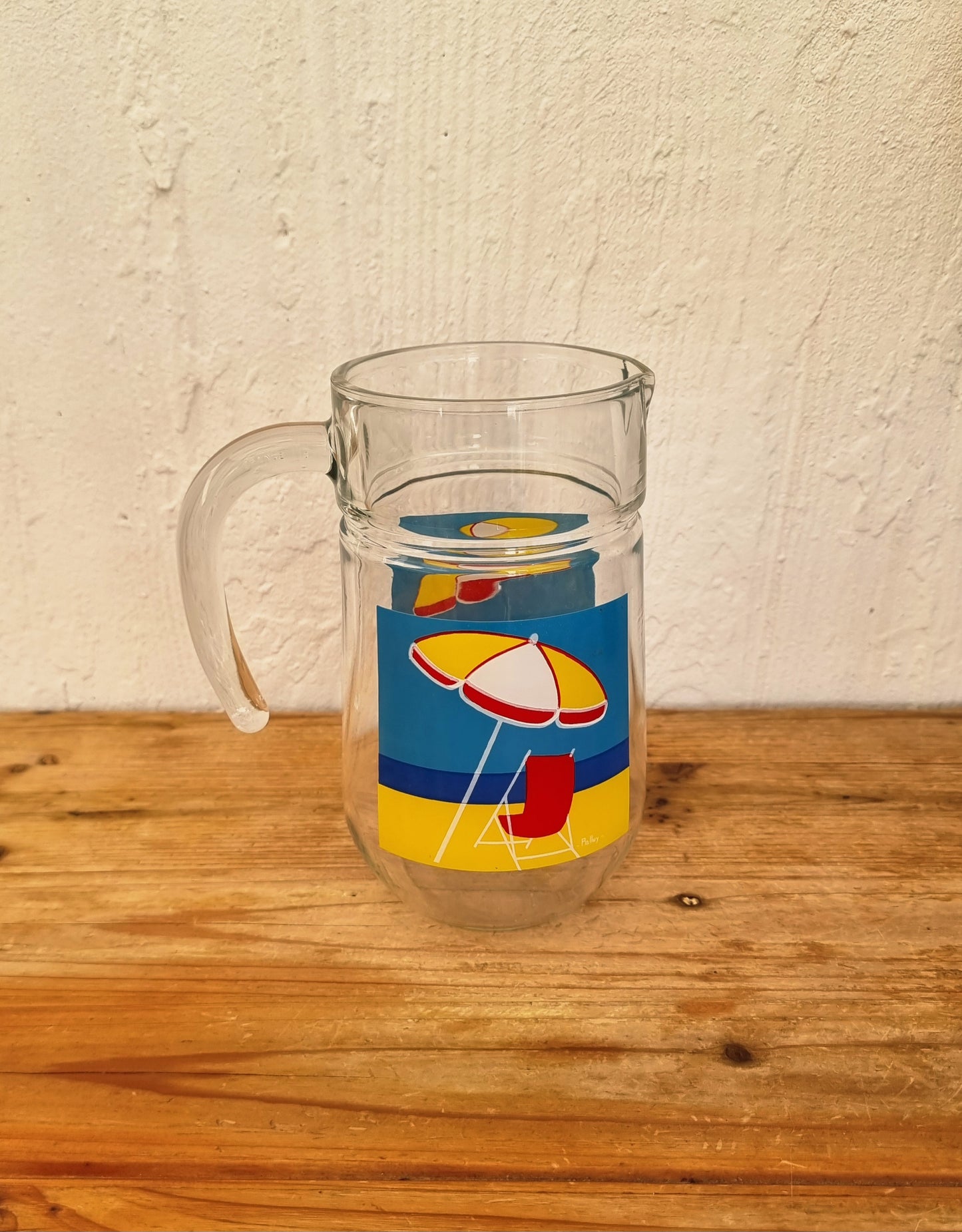 Pichet et verres vintage Palluy en verre esprit bord de mer