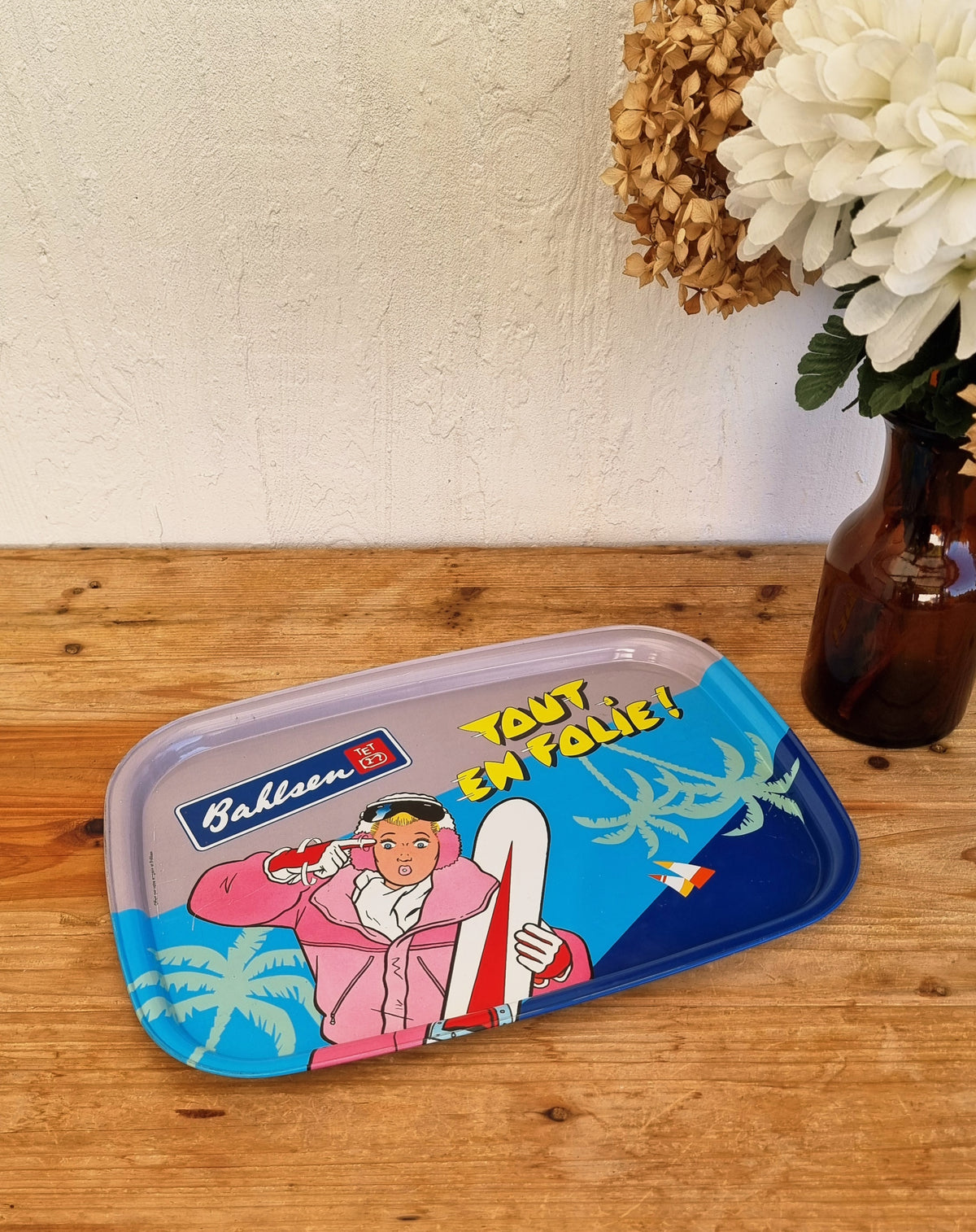 Plateau publicitaire Bahlsen Tout en folie en métal vintage années 80