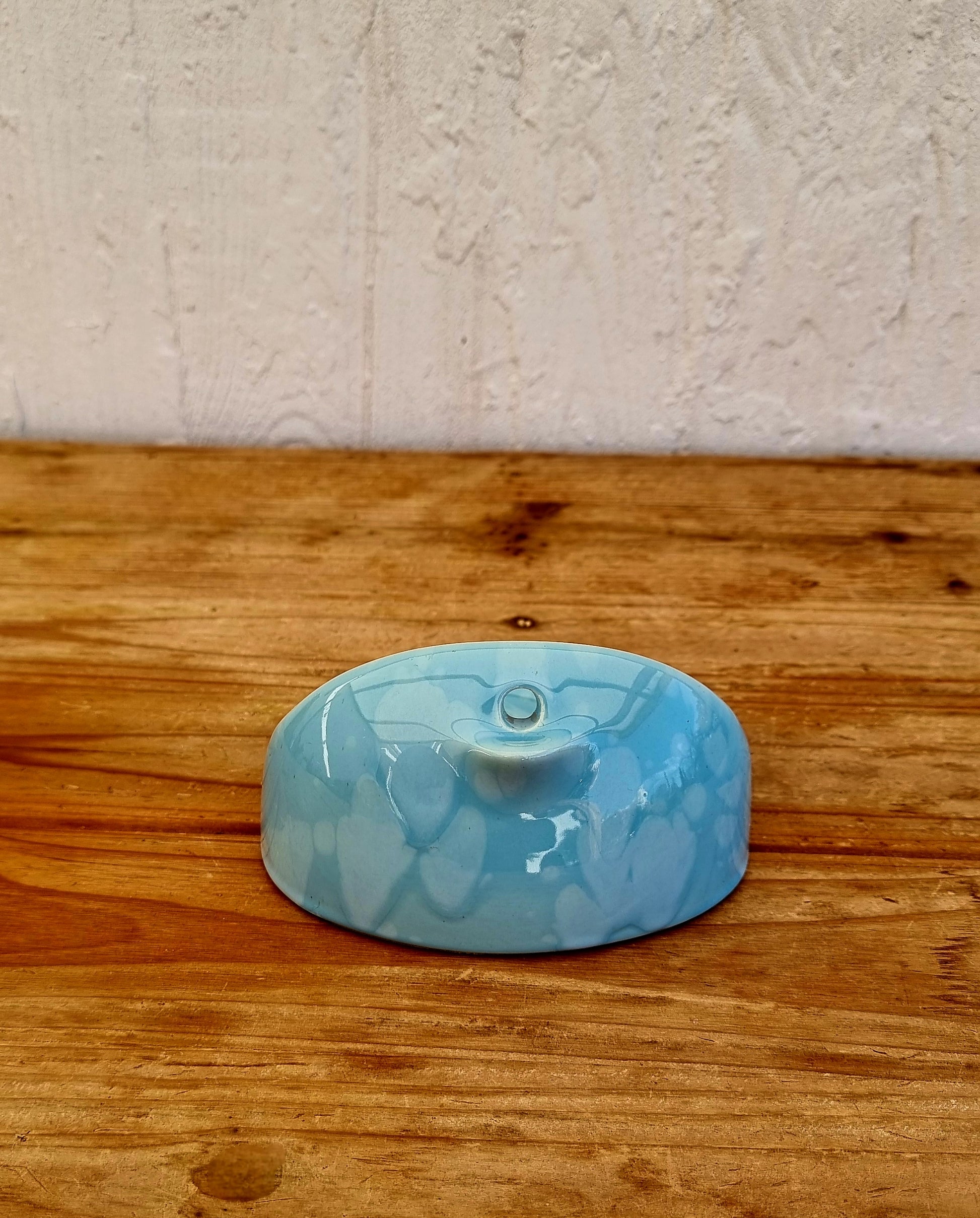 Porte-savon céramique bleue effet bullé vintage