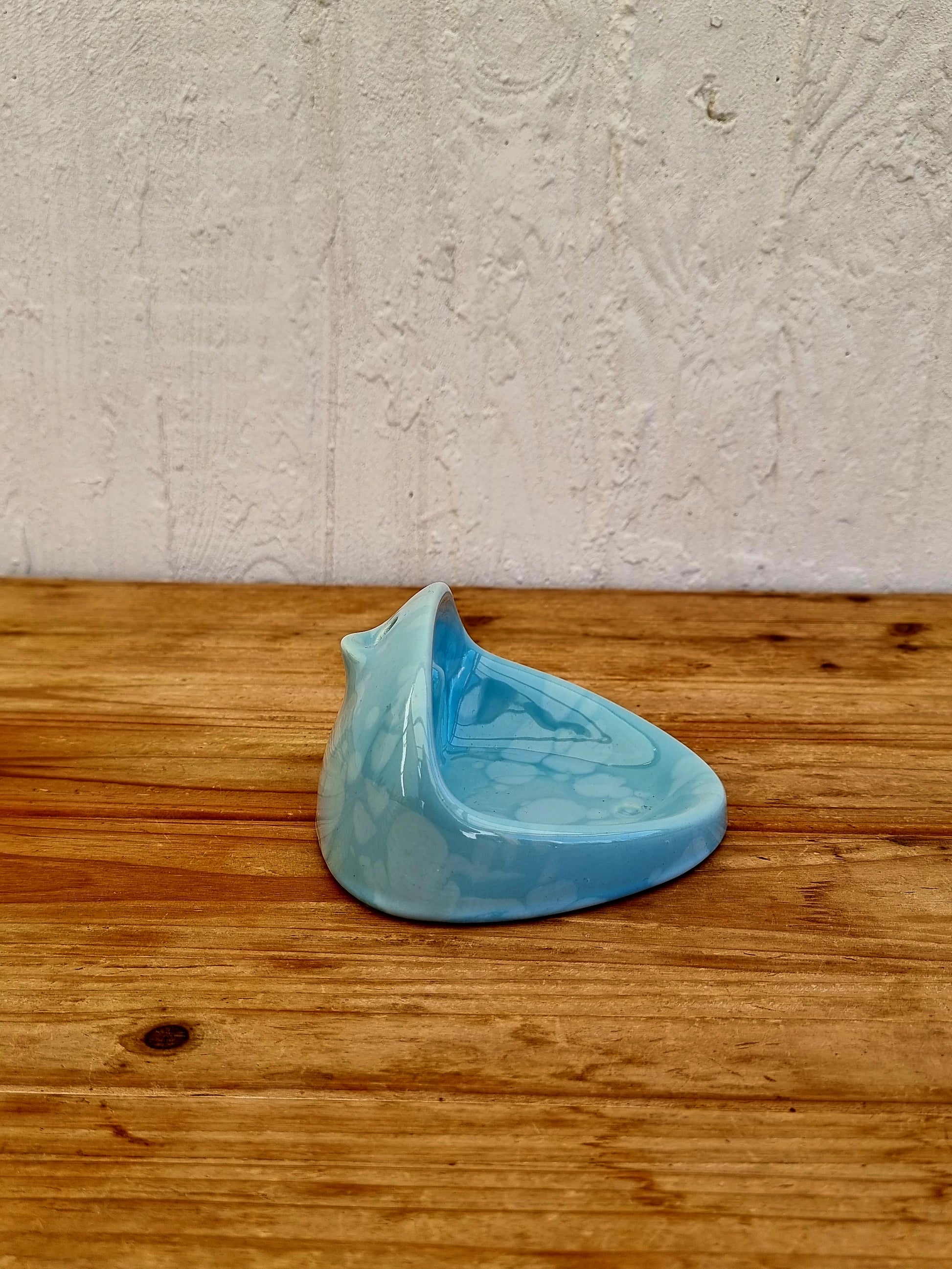 Porte-savon céramique bleue effet bullé vintage